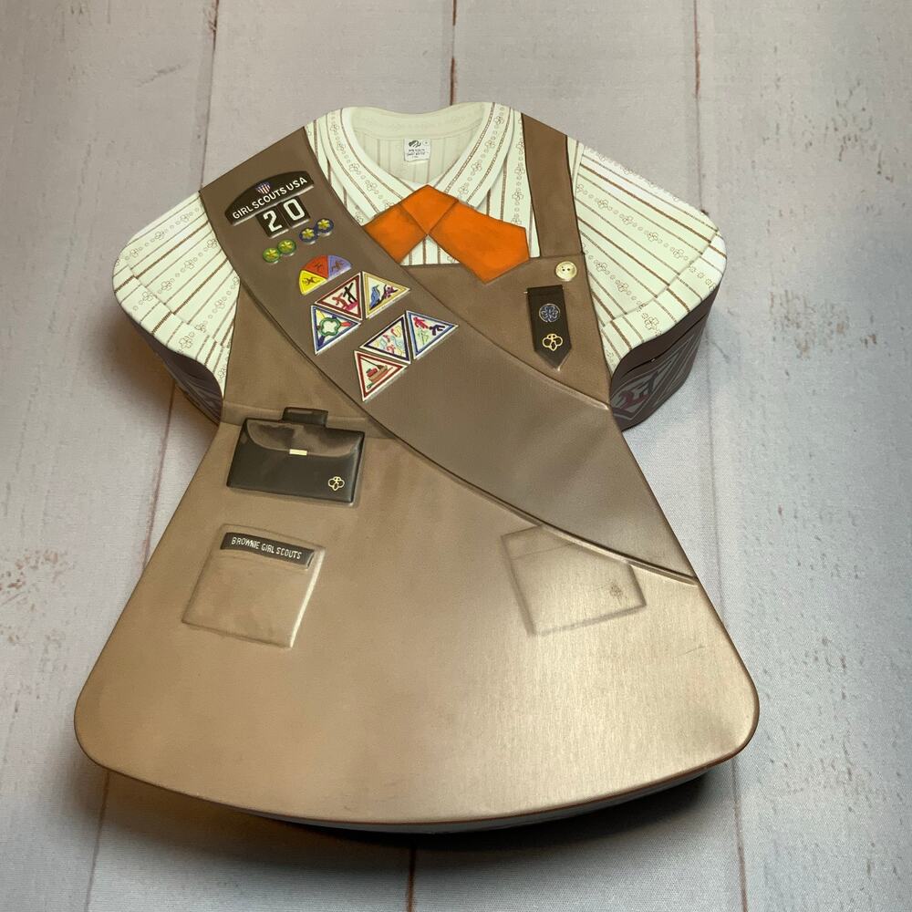 Girl Scouts USA brown uniform cookie tin box 2020